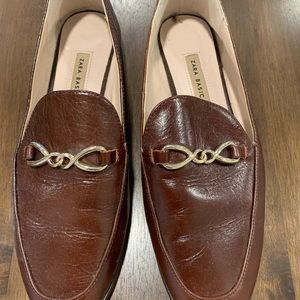 Zara Brown Tobacco Leather Loafers